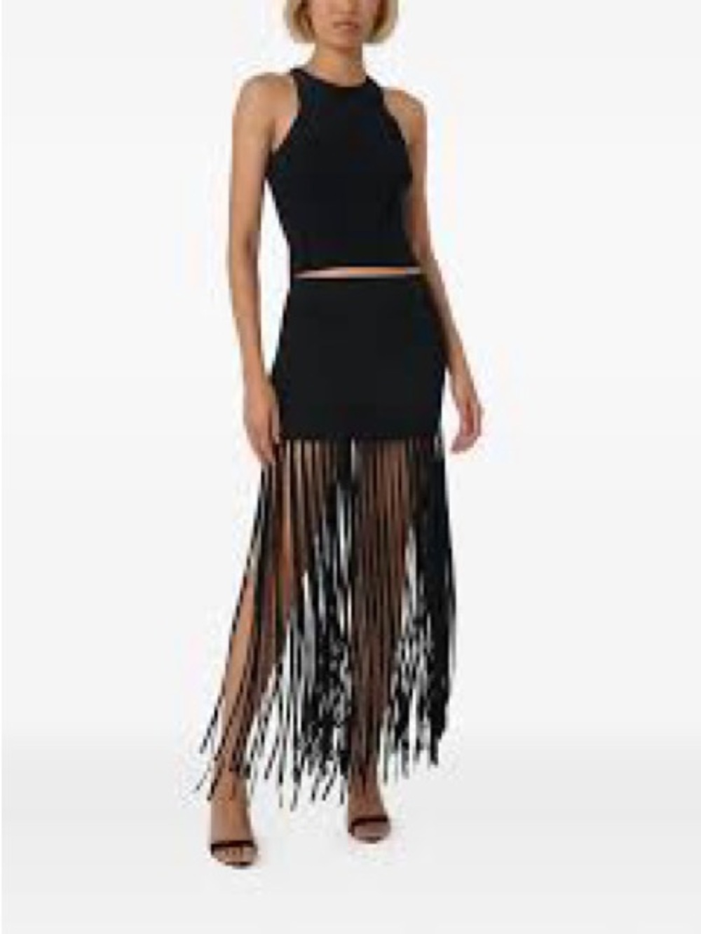Ronny Kobo Collection Black Fringe Maxi Pencil Skirt and top SET